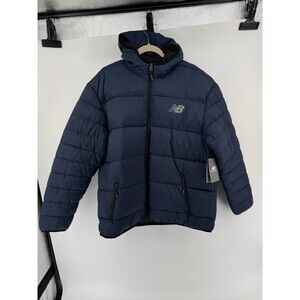 NWT Balance Tech Puffer Jacket Hooded Logo Blue Mens Sz Large
